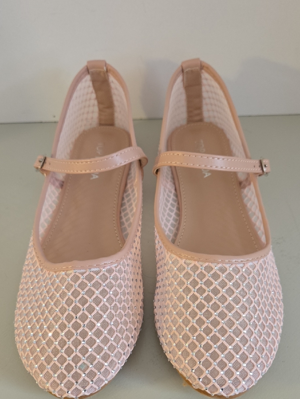 Like New! Top Moda Rhinestone Mesh Ballet Mary Jane Flats - Pink/Nude, Size 7